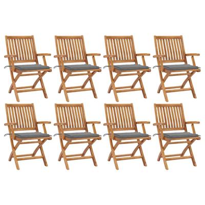 Tuinstoelen 8 st inklapbaar met kussens massief teakhout