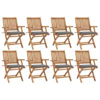 Tuinstoelen 8 st inklapbaar met kussens massief teakhout