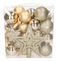 39x stuks kunststof kerstballen en kerstornamenten met ster piek champagne mix - Kerstbal - thumbnail
