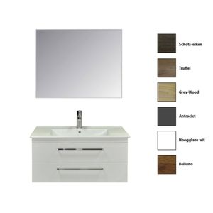 Badkamermeubelset Sanicare Q6 Twee Laden Chromen Greep 100 cm Met Spiegel Hoogglans Wit