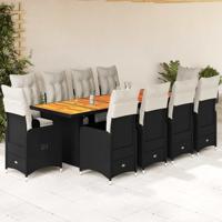 11-delige Bistroset met kussens poly rattan zwart