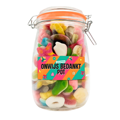Snoeppot weck "Onwijs bedankt Pot" mix snoep