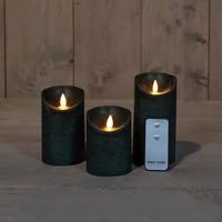 3St Kaars Antiek Groen Wax Rustiek Bewegende Vlam 7,5X10/12,5/15Cm Afstandsbediening 3X3Aaa Anna's Collection - Annas collection