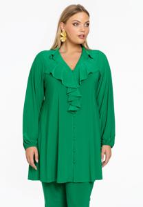 Yoek Blouse met ruches | Groen | Maat 46/48