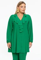 Yoek Blouse met ruches | Groen | Maat 58/60