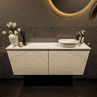 Mondiaz Fowy toiletmeubel 120cm Carrara met blad en waskom talc rechts 1 kraangat