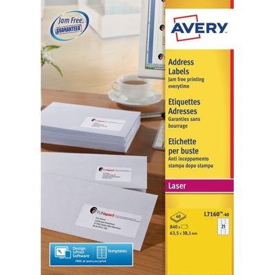 Etiket Avery L7160-40 63.5x38.1mm wit 840 etiketten | 5 stuks