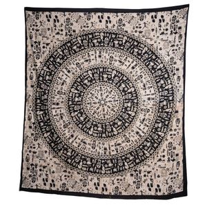Authentiek Wandkleed Katoen met Mandala &apos;Tribal&apos; Zwart/Wit (230 x 200