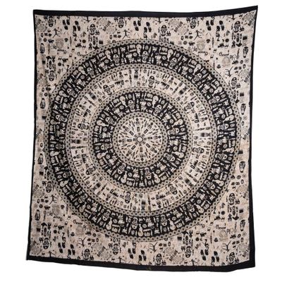 Authentiek Wandkleed Katoen met Mandala &apos;Tribal&apos; Zwart/Wit (230 x 200