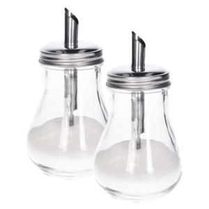 Suikerpot/Strooier - 2x - glas/rvs metaal - transparant/zilver - 7 x 14 cm - luxe uitvoering