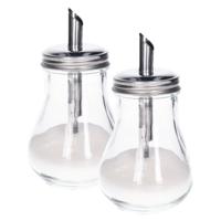 Suikerpot/Strooier - 2x - glas/rvs metaal - transparant/zilver - 7 x 14 cm - luxe uitvoering