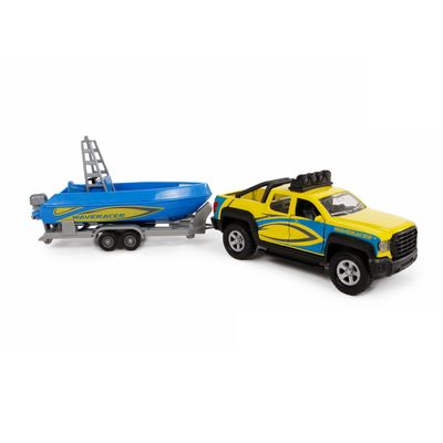 Kids Globe terreinwagen met trailer en boot, 29cm