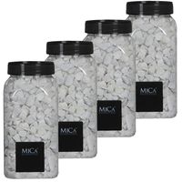 Mica Decorations - witte kiezel stenen - 4x potjes van 1 kilo - vaas/bloempot vulling - thumbnail