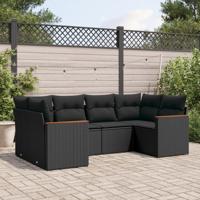 6-delige Loungeset met kussens poly rattan zwart