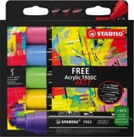 STABILO free acrylmarker T800 Seaside, schuine punt, 4-10 mm, geassorteerde kleuren, pak van 5 stuks