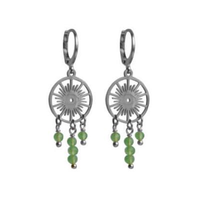 Flow Jewels Oorringen Sunny Groen Steentje Zilver