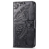 iPhone 15 hoesje - Bookcase - Pasjeshouder - Portemonnee - Vlinderpatroon - Kunstleer - Zwart
