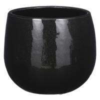 Mica Decorations Plantenpot - keramiek - zwart glans - D16/H14 cm   -