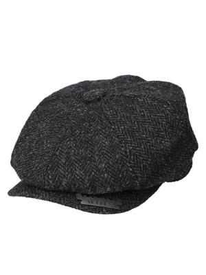 Newsboy Pet | Harris Tweed | 8-panelen | Zwart | Peaky Blinders