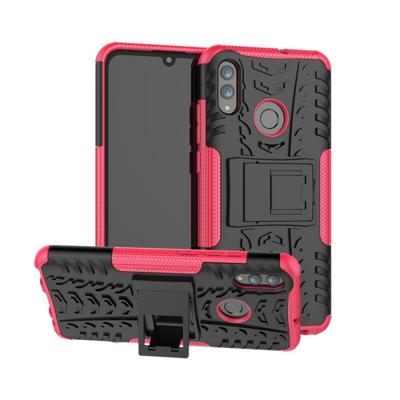 Tire Texture TPU + PC schokbestendig geval voor Huawei Honor 10 Lite/P Smart (2019) met houder (roze)