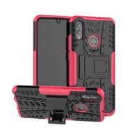 Tire Texture TPU + PC schokbestendig geval voor Huawei Honor 10 Lite/P Smart (2019) met houder (roze)