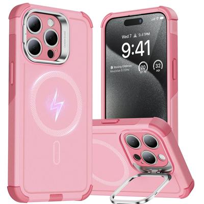 iPhone 15 Pro Cyber Tough Case with Stash Stand (HaloLock) - Pink