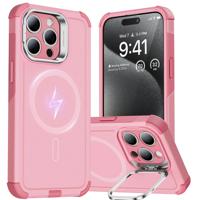 iPhone 15 Pro Cyber Tough Case with Stash Stand (HaloLock) - Pink