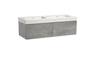 Storke Edge zwevend badmeubel 130 x 52 cm beton donkergrijs met Mata High dubbele wastafel in mat witte solid surface