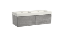 Storke Edge zwevend badmeubel 130 x 52 cm beton donkergrijs met Mata High dubbele wastafel in mat witte solid surface