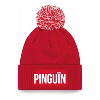 Pinguin muts met pompon unisex one size - Rood