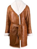 Yves Salomon manteau en peau d'agneau à taille ceinturée - Marron