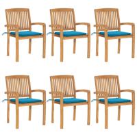 Tuinstoelen stapelbaar 6 st met kussens massief teakhout