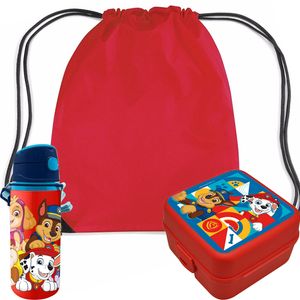 Paw Patrol lunchbox set voor kinderen - 3-delig - rood - aluminium - incl. gymtas/schooltas - Lunchboxen