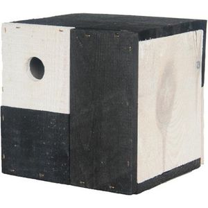 Vogelhuisje/nestkastje kubus zwart/wit 18 x 18 x 18 cm   -