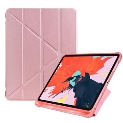 Multi-Folding shock proof TPU beschermende case voor iPad Pro 11 inch (2018) met houder & pen sleuf (Rose goud)