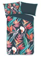 Descanso Dekbedovertrek "bloemen en bladeren" - Multi - (140x200 cm) - Biologisch Katoen satijn