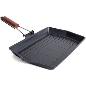 Zwarte grillpan/braadschaal 38 x 45 cm met anti-aanbak laag en houten handvat