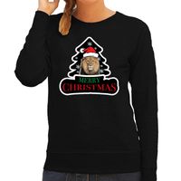 Dieren kersttrui leeuw zwart dames - Foute leeuwen kerstsweater - thumbnail