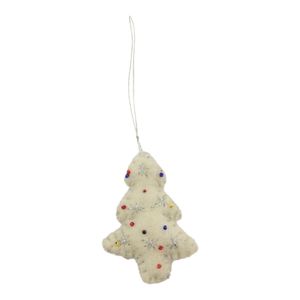 Vilten Hanger Kerstboom Zilverkleurig-Wit (17 x 5,5 cm)