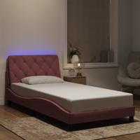 Bedframe met LED zonder matras fluweel roze 100x200 cm