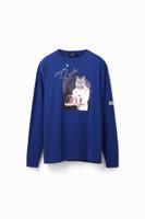 Oversized T-shirt met astronautenkat - BLUE - S - thumbnail