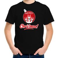 Rendier Kerstbal shirt / Kerst t-shirt Merry Christmas zwart voor kinderen