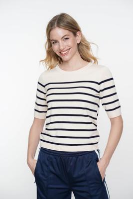 Geisha Pull Stripe Short Sleeves 54002-10 10 Off-white/navy