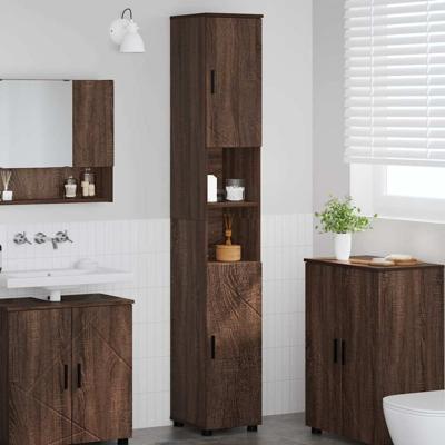 Hoge badkamerkast met opslag bruin eikenkleur 30 x 35 x 192 cm