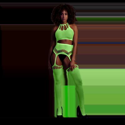 Ouch! by Shots Twee-delige set met crop top en panty - One size - Neon groen