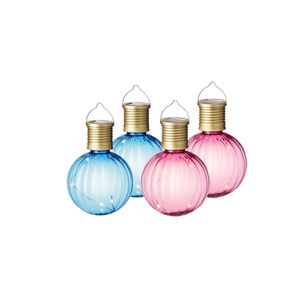 Set van 10x stuks buiten led roze en blauwe lampion solar verlichting 11 cm