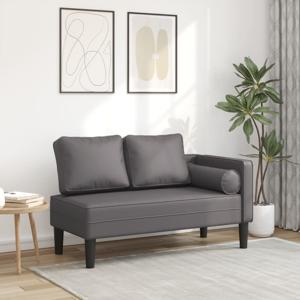 Chaise longue met kussens kunstleer grijs