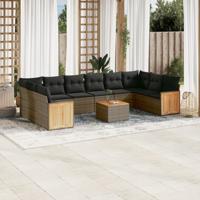 11-delige Loungeset met kussens poly rattan grijs
