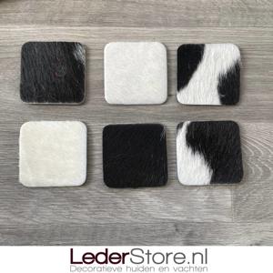 Koeienhuid onderzetters zwart wit 10x10cm