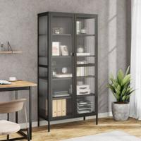Hoge kast 85x40x180 cm glas en staal zwart